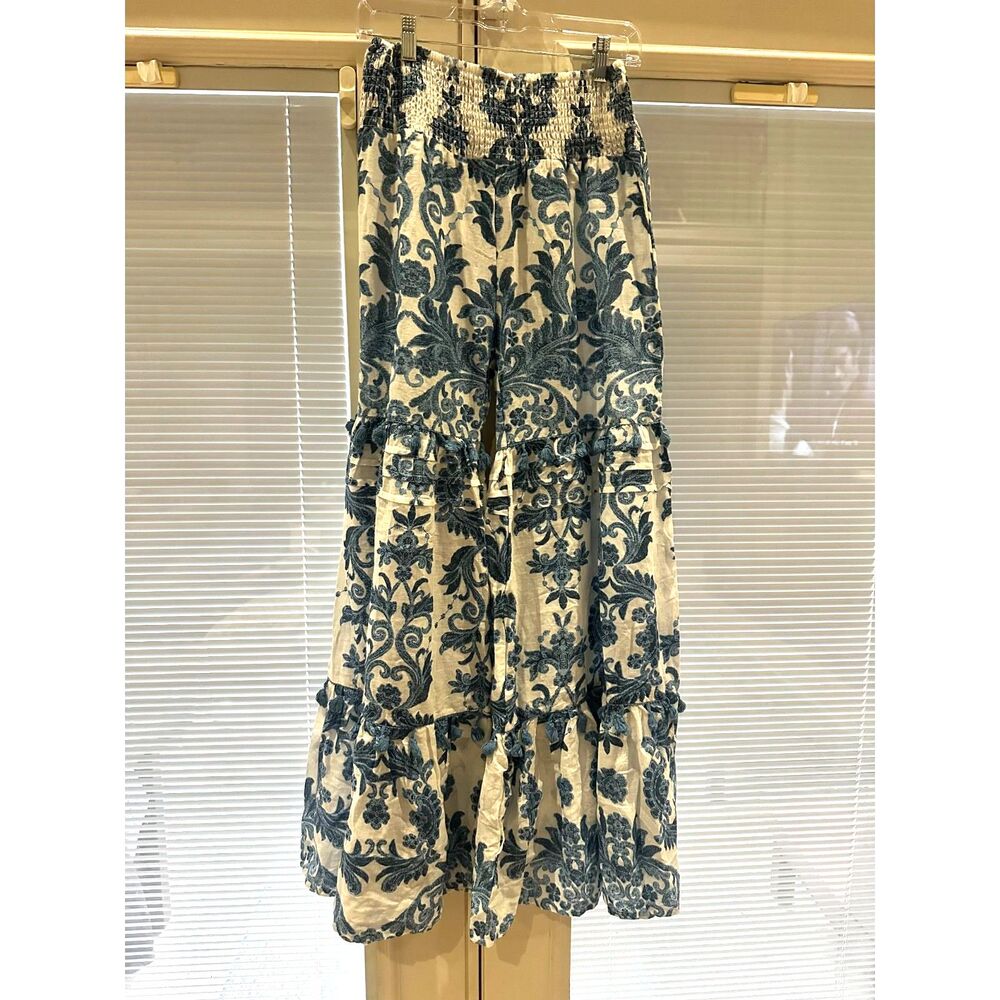 Antica Sartoria Positano Leoni al Sole Palazzo wide leg Pants Tiered Tassel NWT